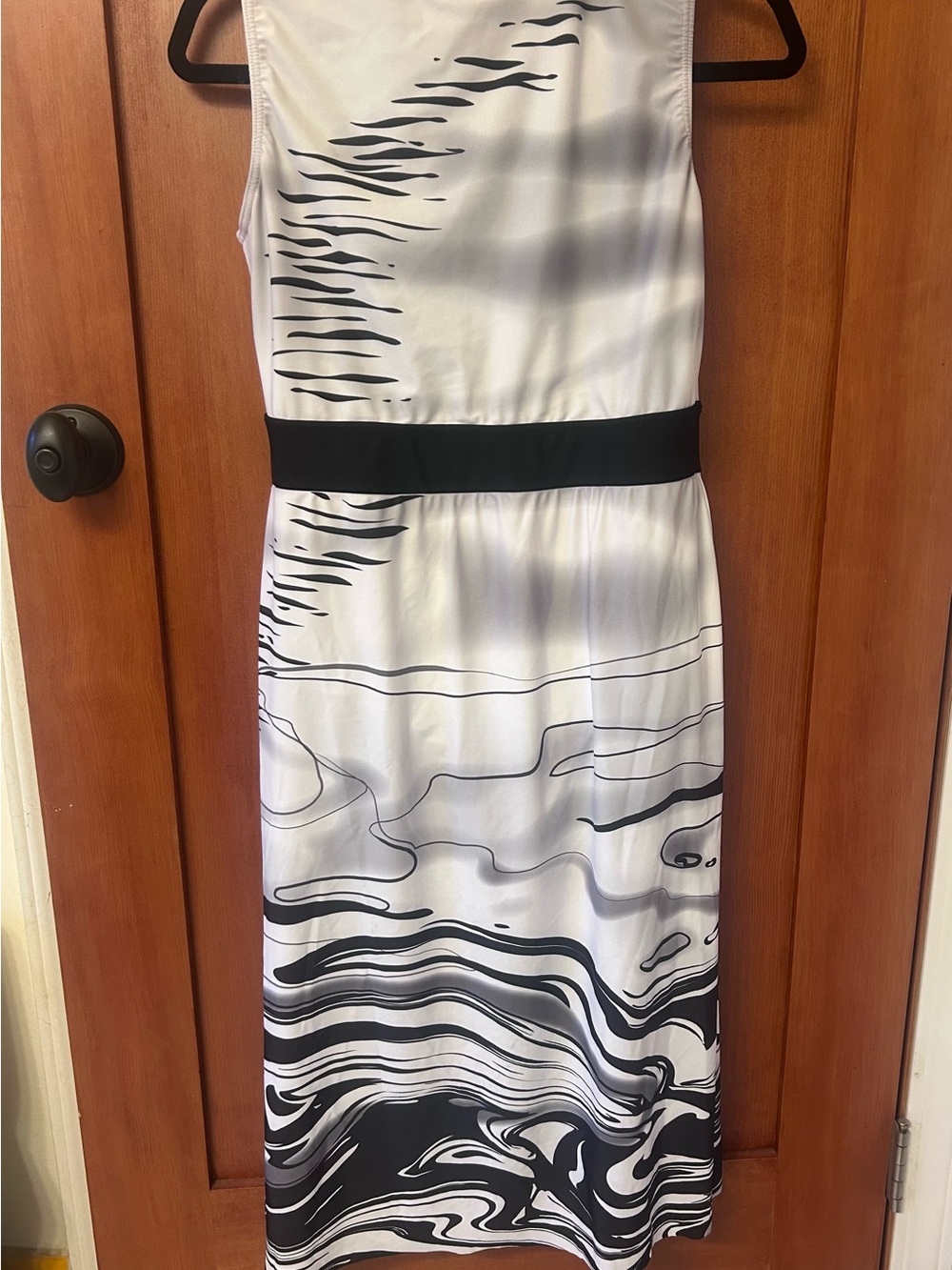 Sleeveless Black & White Print Sheath Dance Dress with Built In Leotard